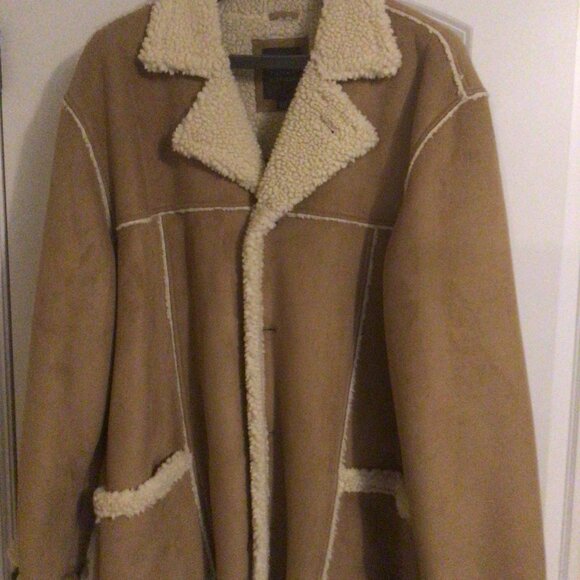 Tommy Hilfiger Faux Suede Men'ts Winter Jacket Sherpa Lining Tan US XL New - Picture 1 of 7
